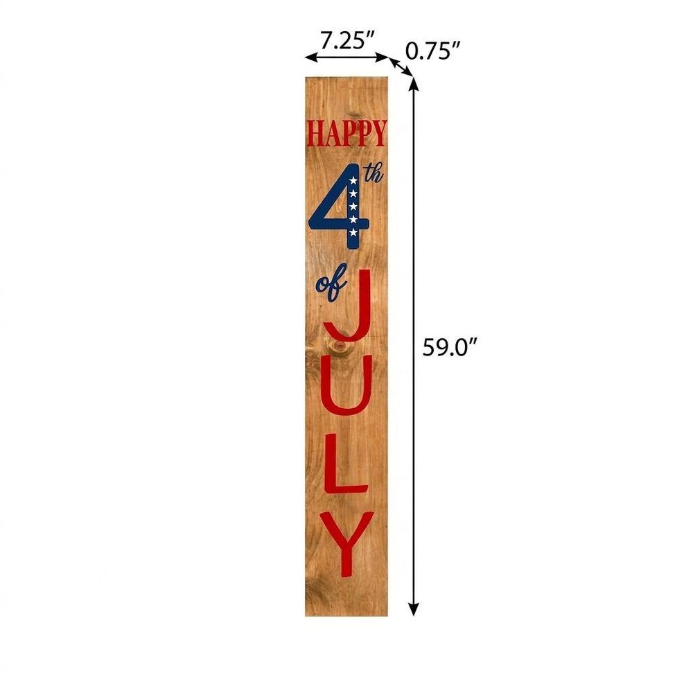 59" Natural Red White And Blue Solid Wood Happy July 4th Porch Sign