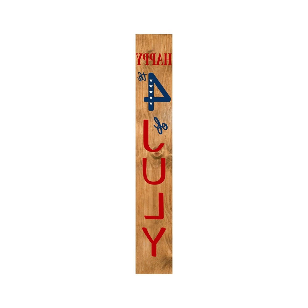 59" Natural Red White And Blue Solid Wood Happy July 4th Porch Sign