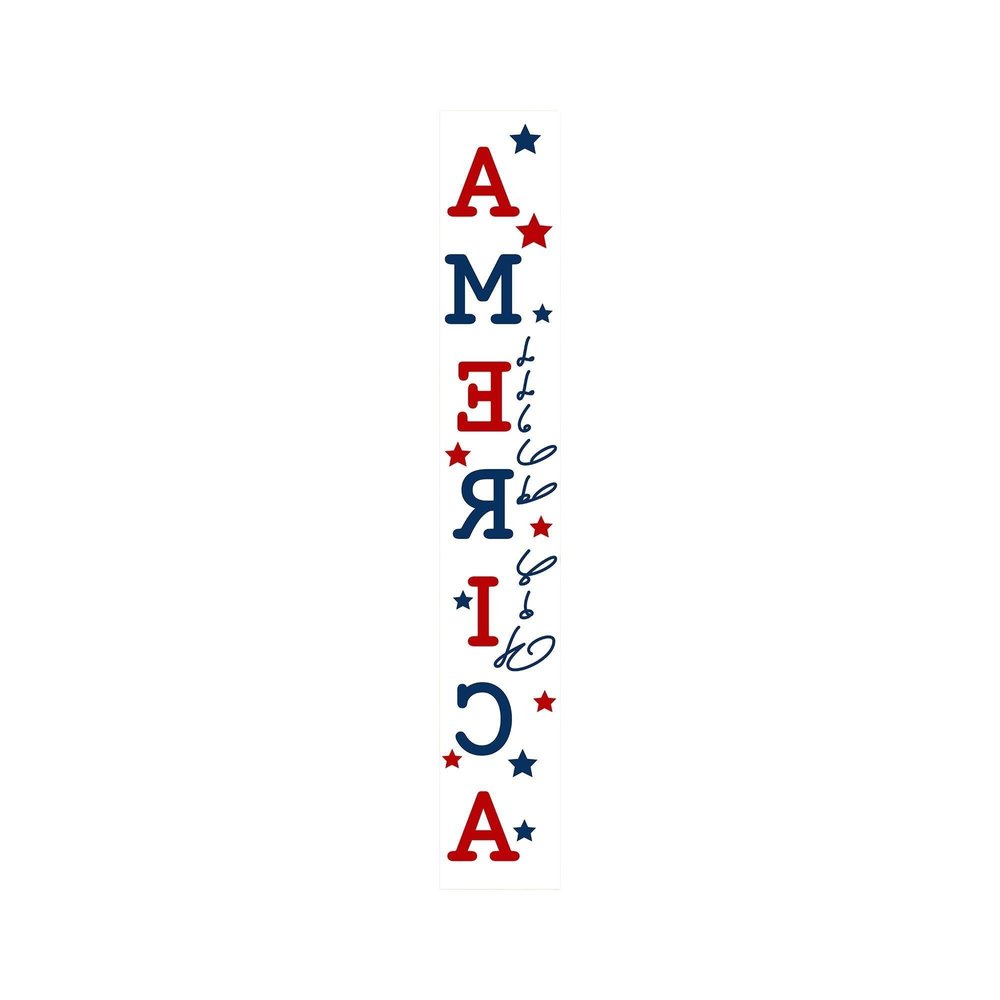 59" Red White And Blue Solid Wood God Bless America Porch Sign. Outdoor accessories-decor-garden-game isolated on a plain white background, in a white wood finish.