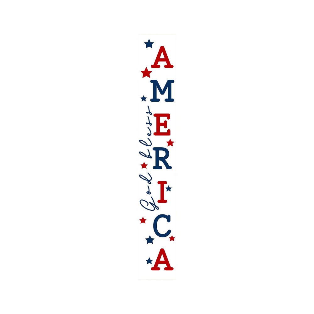 59" Red White And Blue Solid Wood God Bless America Porch Sign