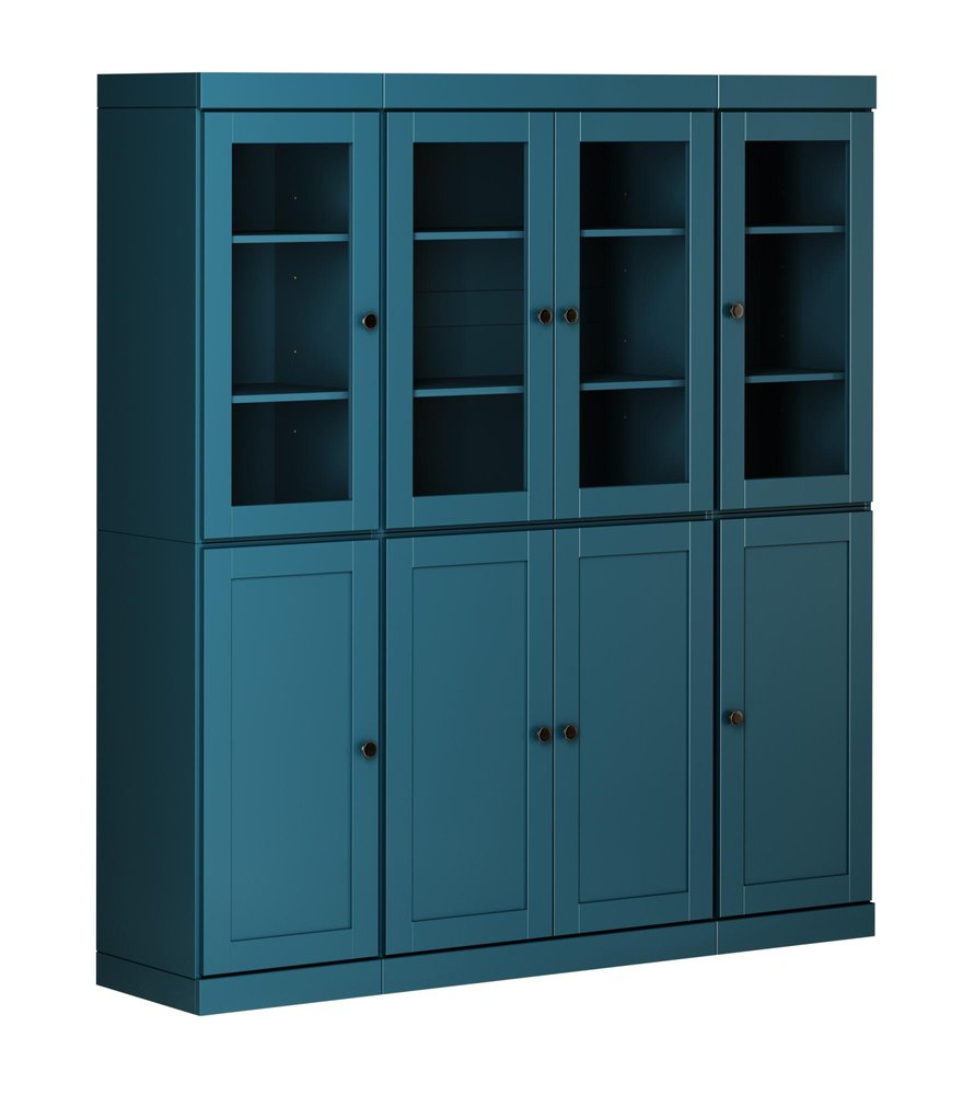 72" Teal Blue Solid Wood 8 Two Drawer Pantry Or Storage Closet