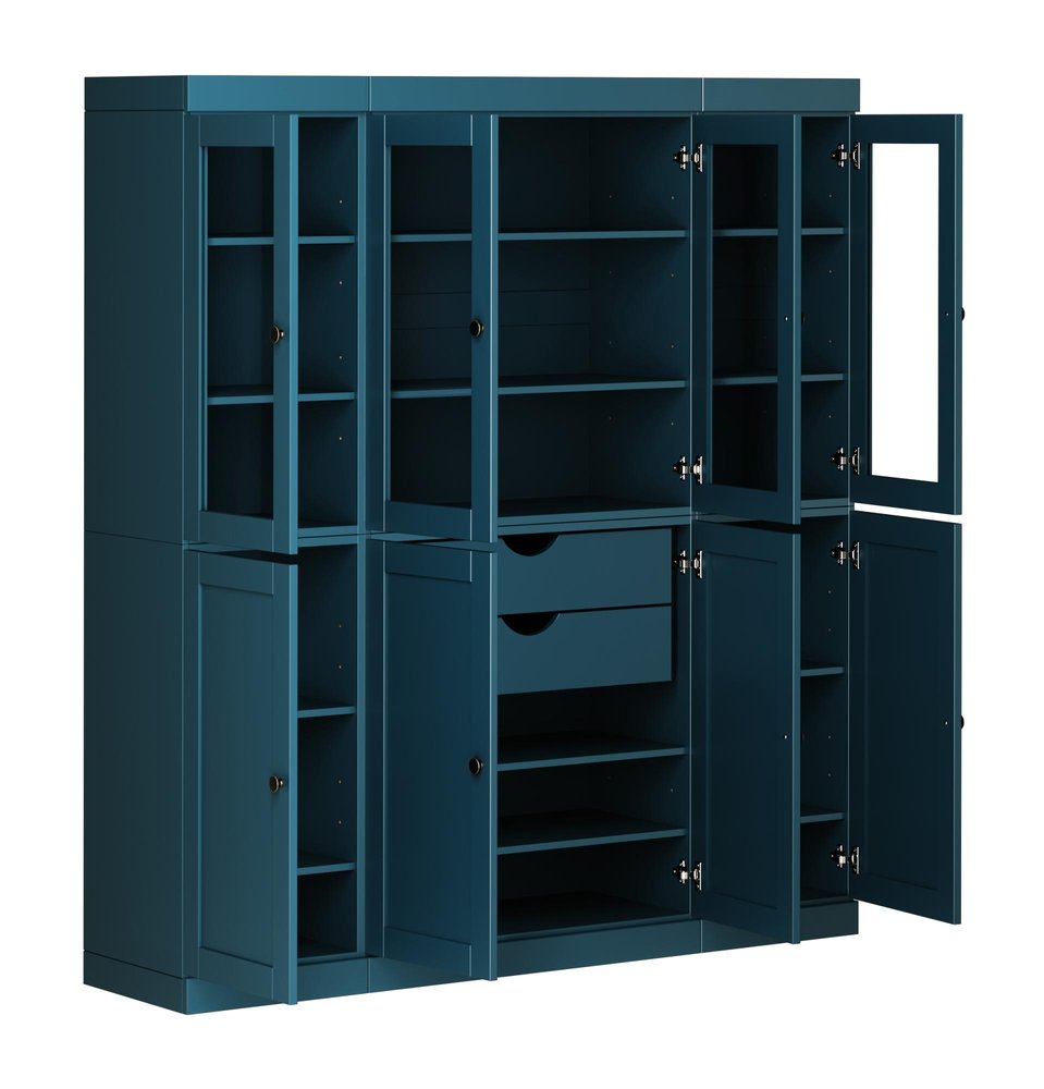 72" Teal Blue Solid Wood 8 Two Drawer Pantry Or Storage Closet