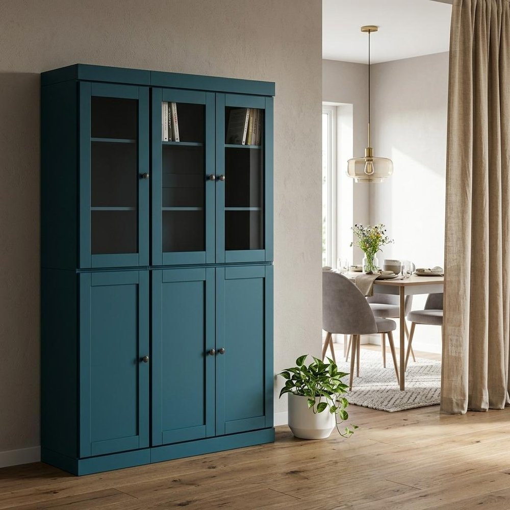 72" Teal Blue Solid Wood 8 Two Drawer Pantry Or Storage Closet