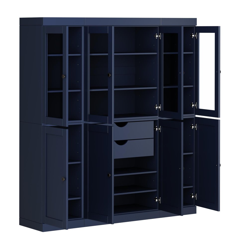 72" Navy Blue Solid Wood 8 Two Drawer Pantry Or Storage Closet