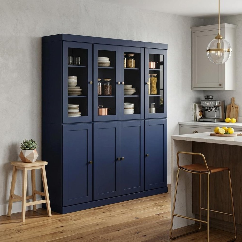 72" Navy Blue Solid Wood 8 Two Drawer Pantry Or Storage Closet