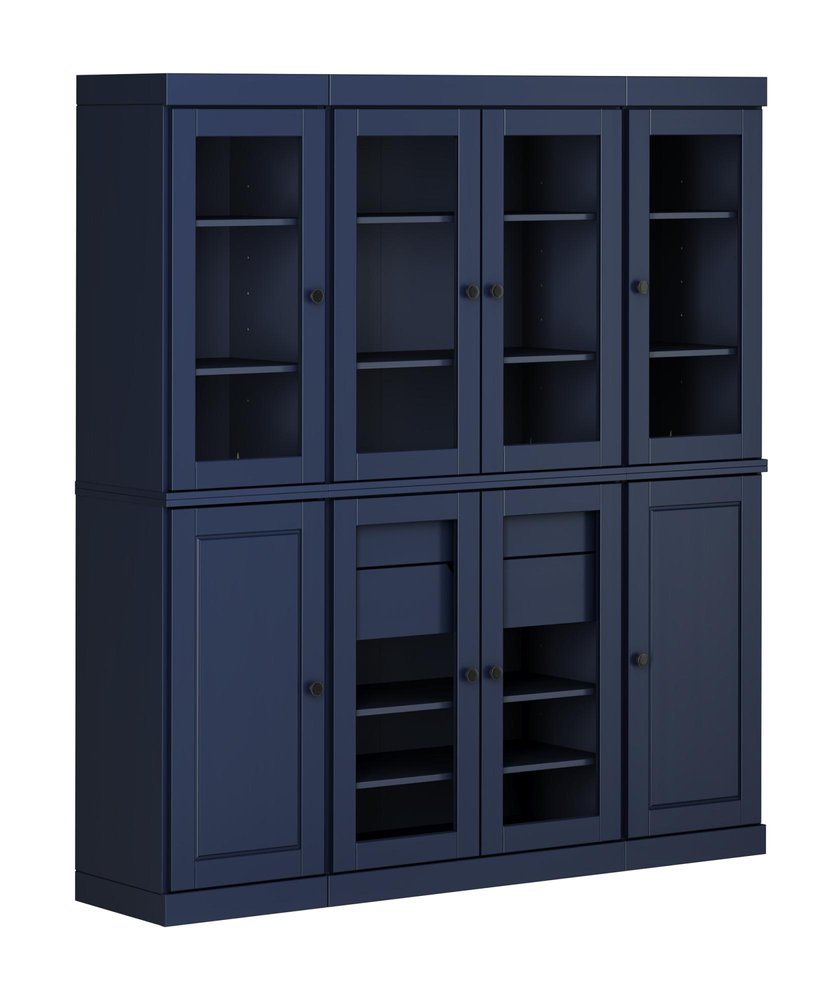 72" Navy Blue Solid Wood 8 Two Drawer Pantry Or Storage Closet