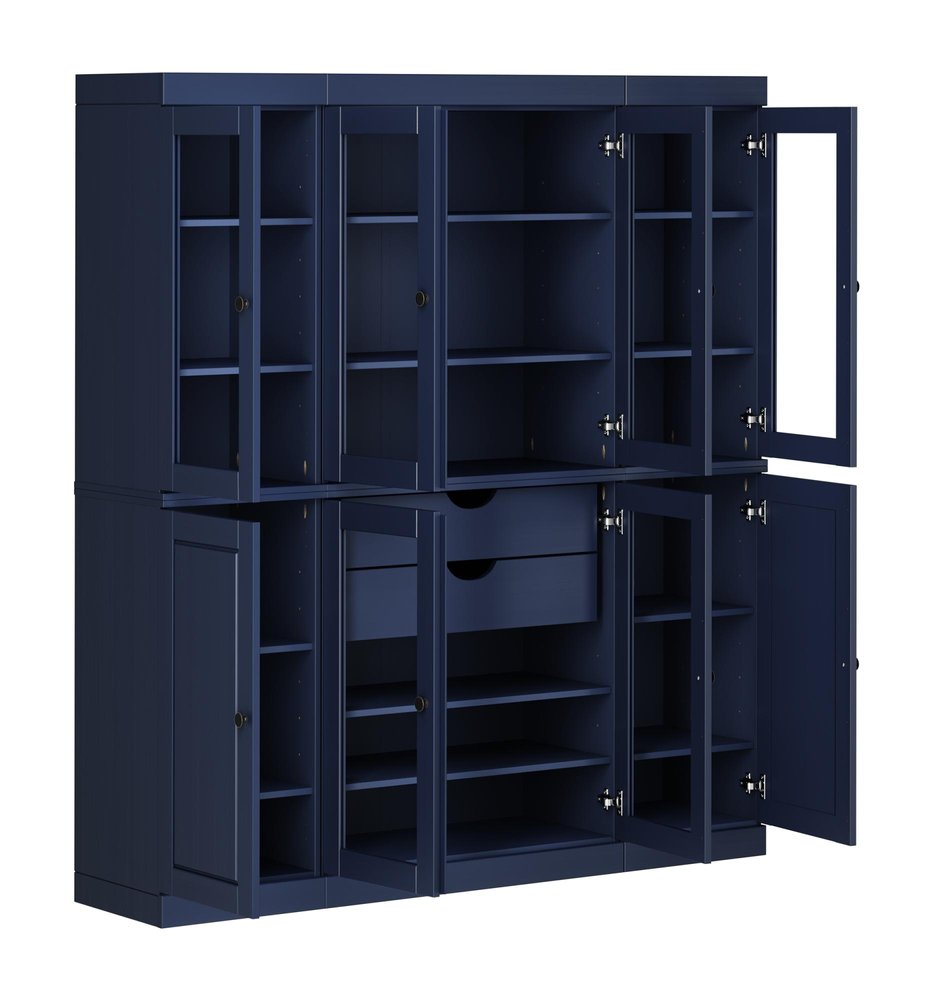 72" Navy Blue Solid Wood 8 Two Drawer Pantry Or Storage Closet
