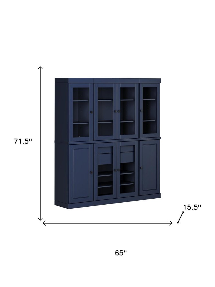 72" Navy Blue Solid Wood 8 Two Drawer Pantry Or Storage Closet