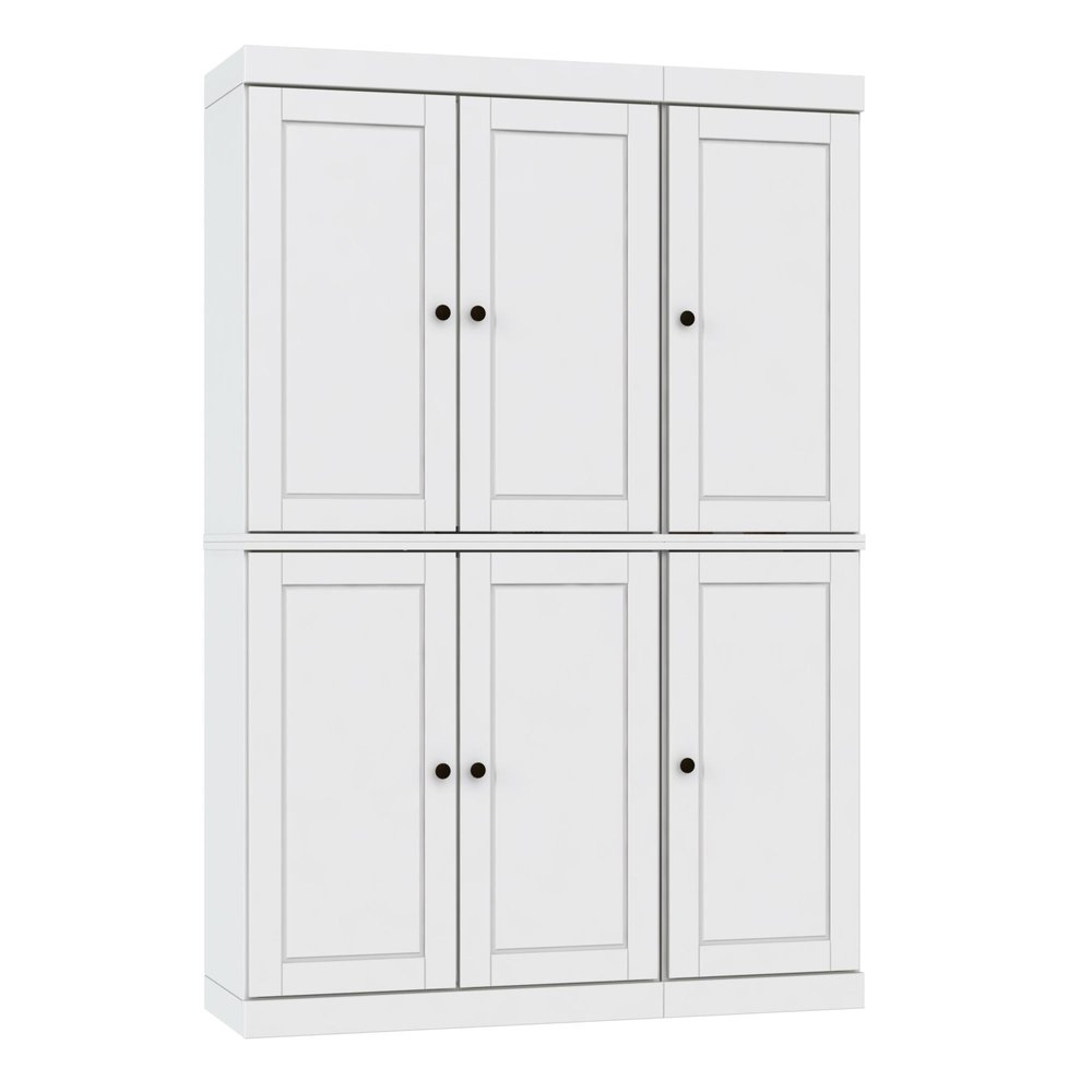 72" White Solid Wood Six Door Two Drawer Pantry Or Storage Closet on a white background