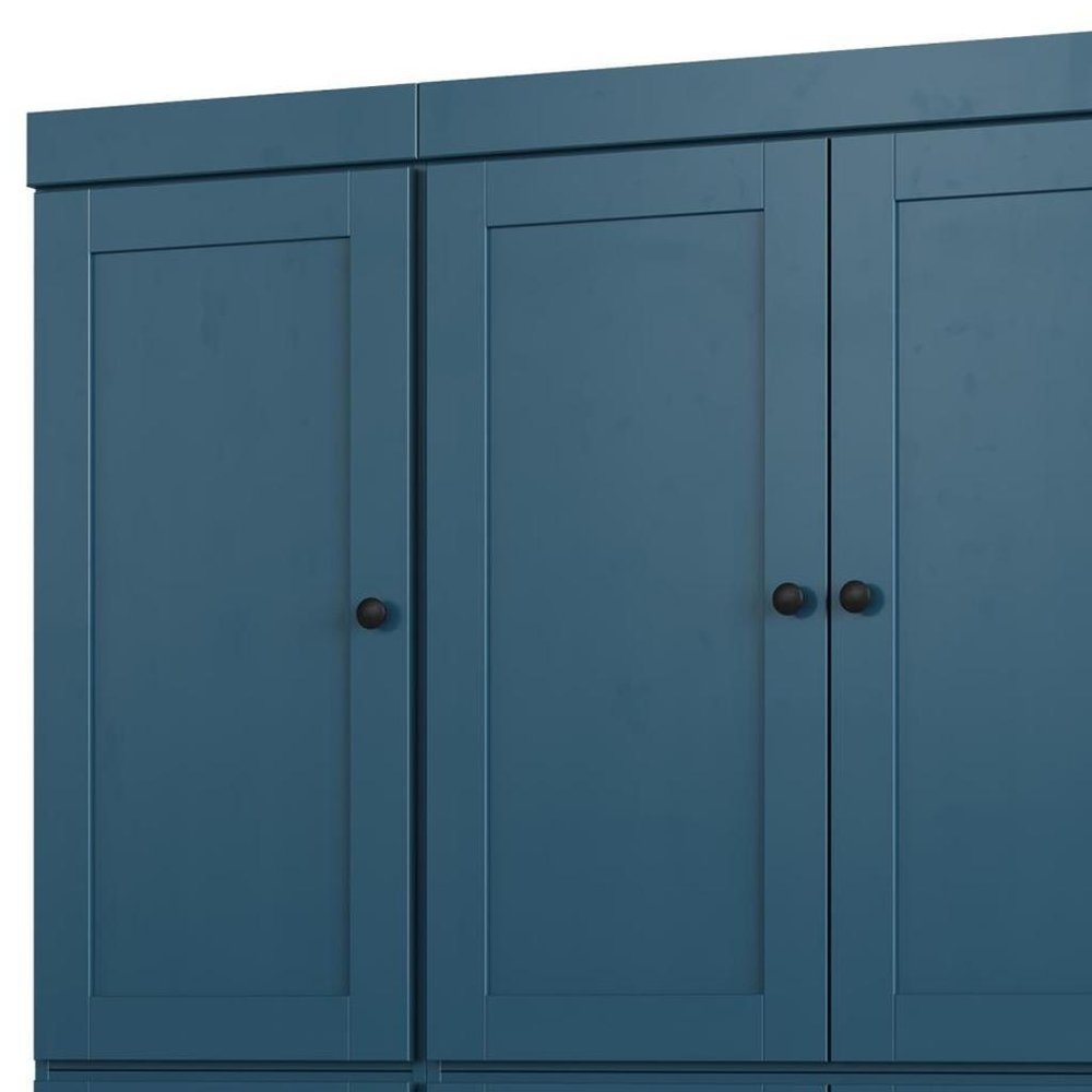 72" White Solid Wood Six Door Two Drawer Pantry Or Storage Closet close-up detail