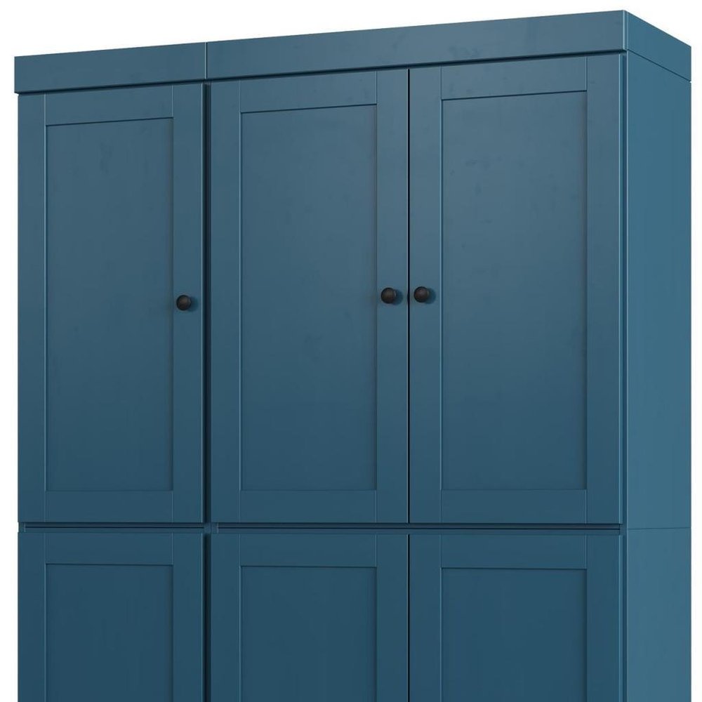 72" White Solid Wood Six Door Two Drawer Pantry Or Storage Closet close-up detail