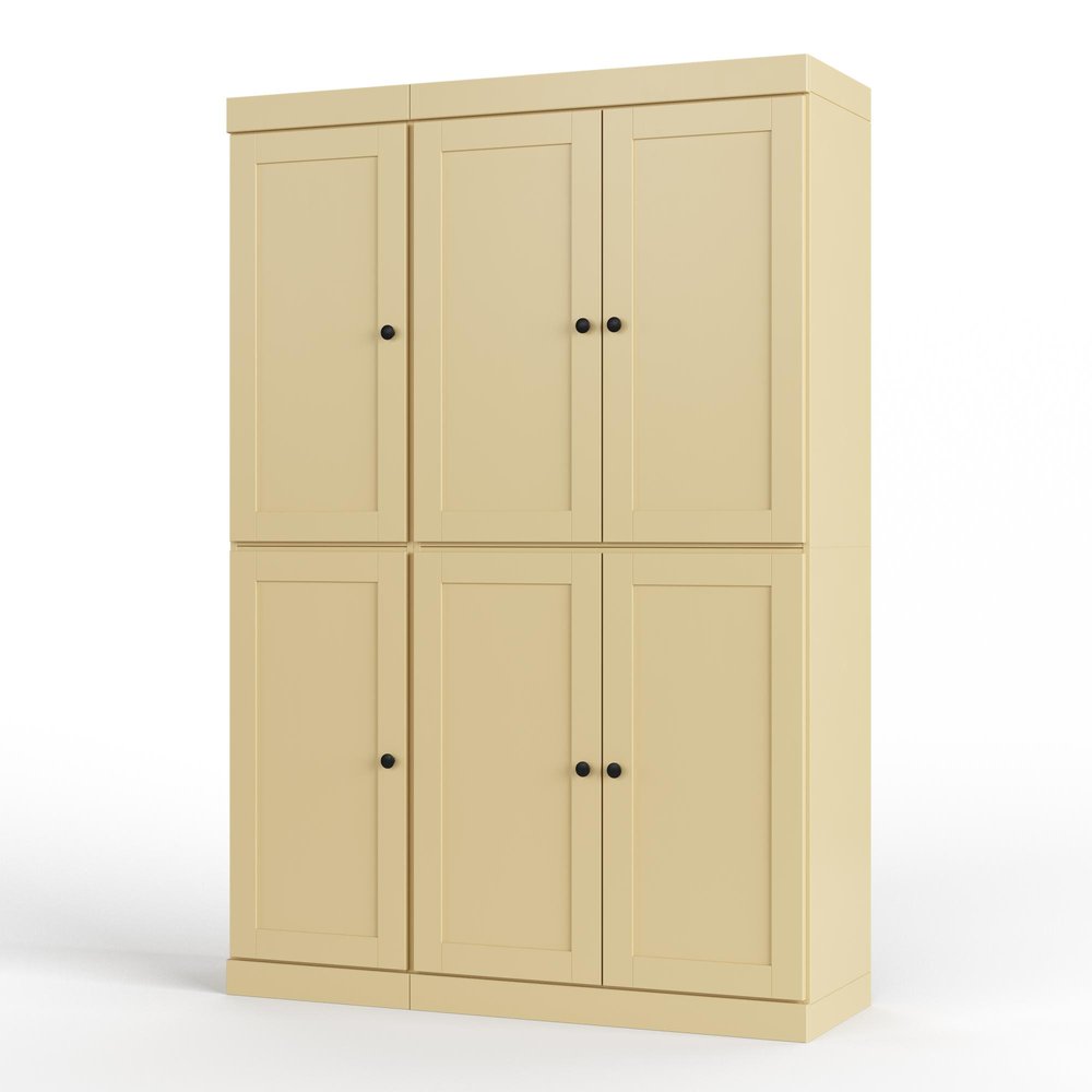 72" Yellow Solid Wood Six Door Two Drawer Pantry Or Storage Closet