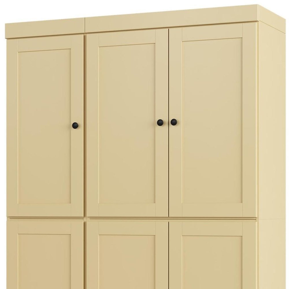 72" Yellow Solid Wood Six Door Two Drawer Pantry Or Storage Closet
