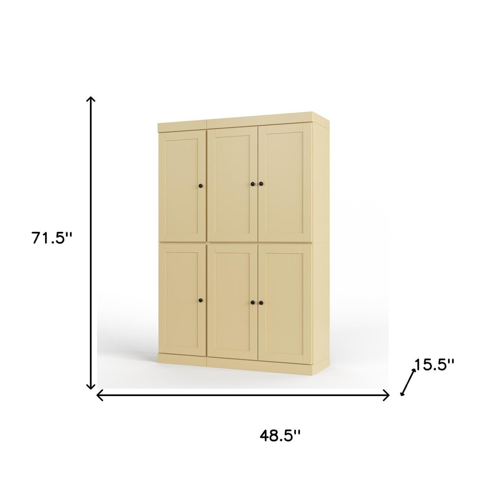 72" Yellow Solid Wood Six Door Two Drawer Pantry Or Storage Closet