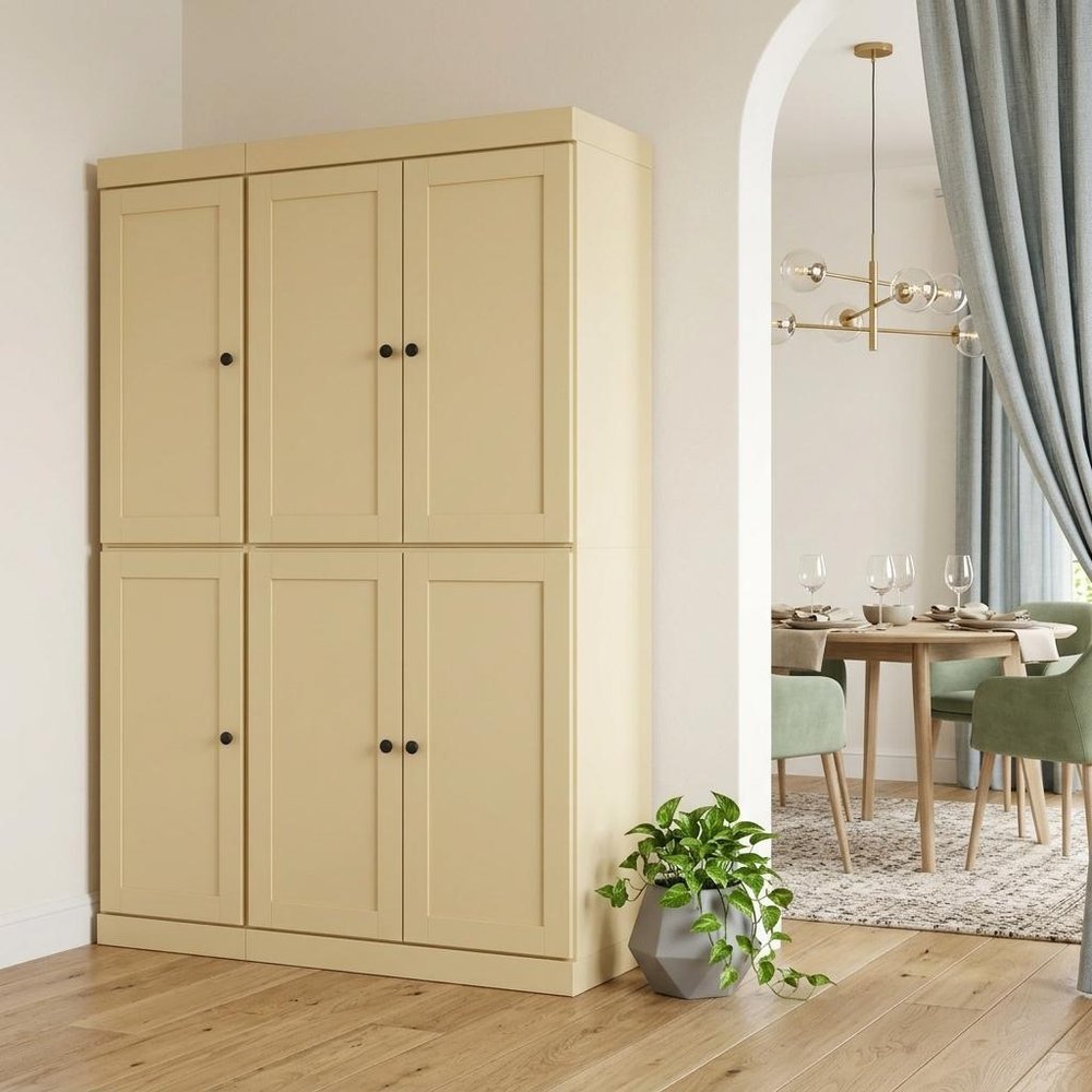 72" Yellow Solid Wood Six Door Two Drawer Pantry Or Storage Closet