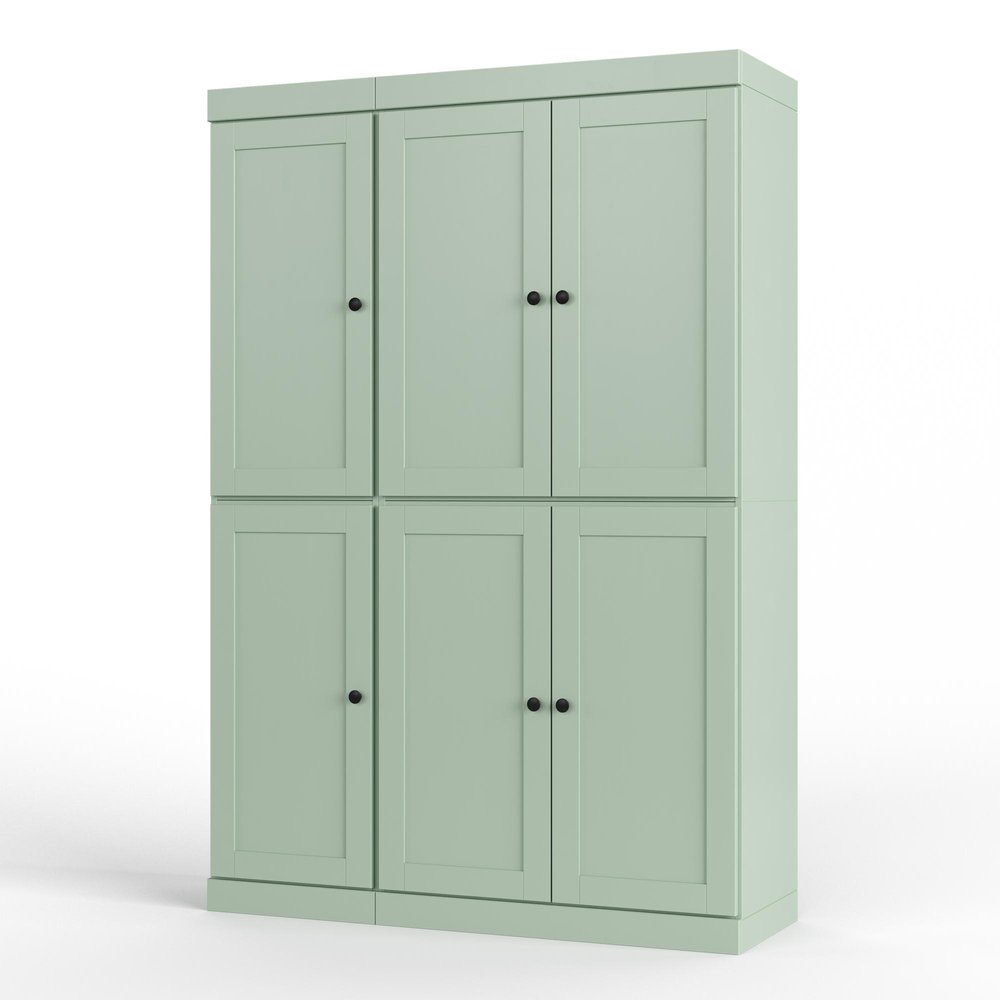 72" Sage Solid Wood Six Door Two Drawer Pantry Or Storage Closet