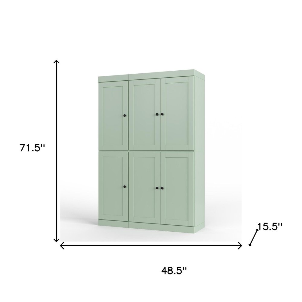 72" White Solid Wood Six Door Two Drawer Pantry Or Storage Closet on a white background