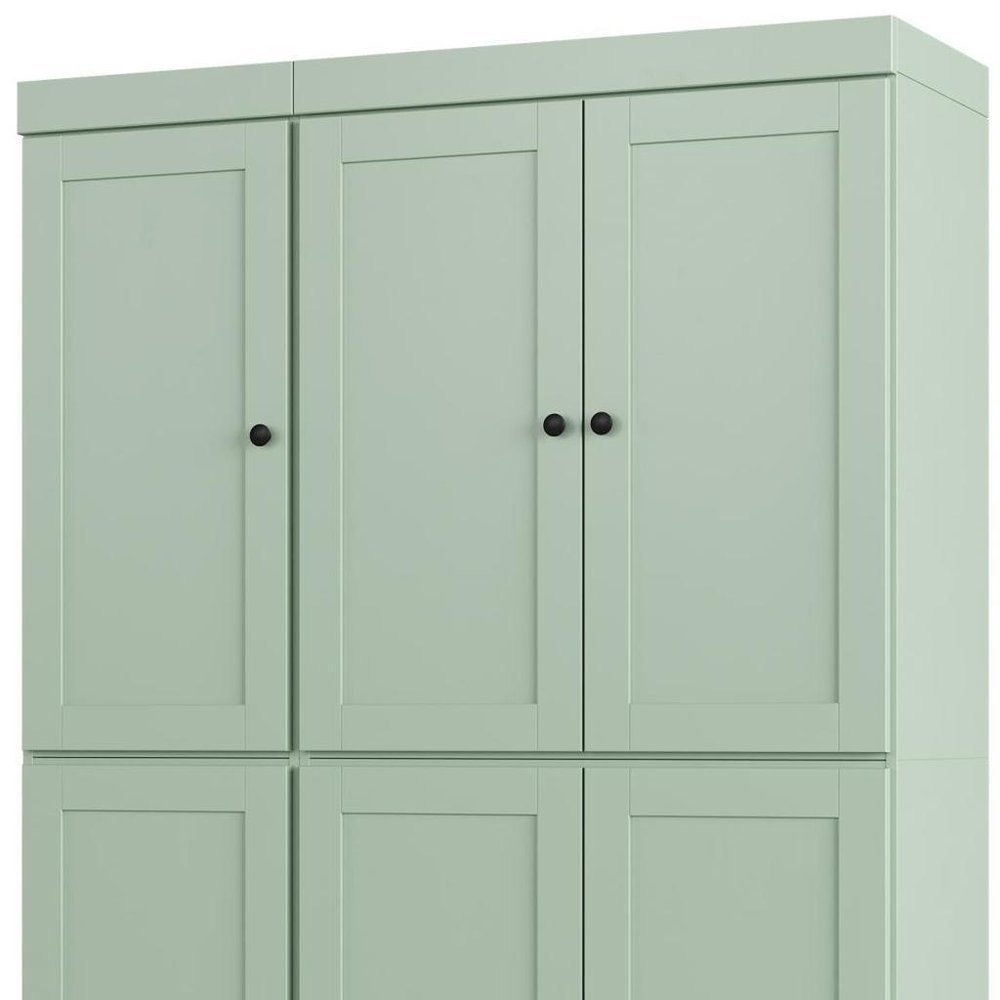 72" White Solid Wood Six Door Two Drawer Pantry Or Storage Closet close-up detail
