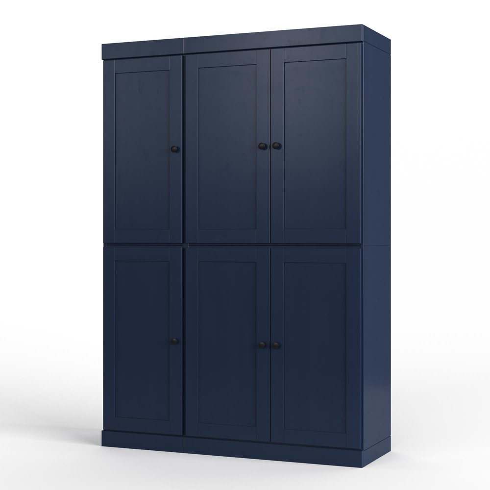 72" White Solid Wood Six Door Two Drawer Pantry Or Storage Closet on a white background