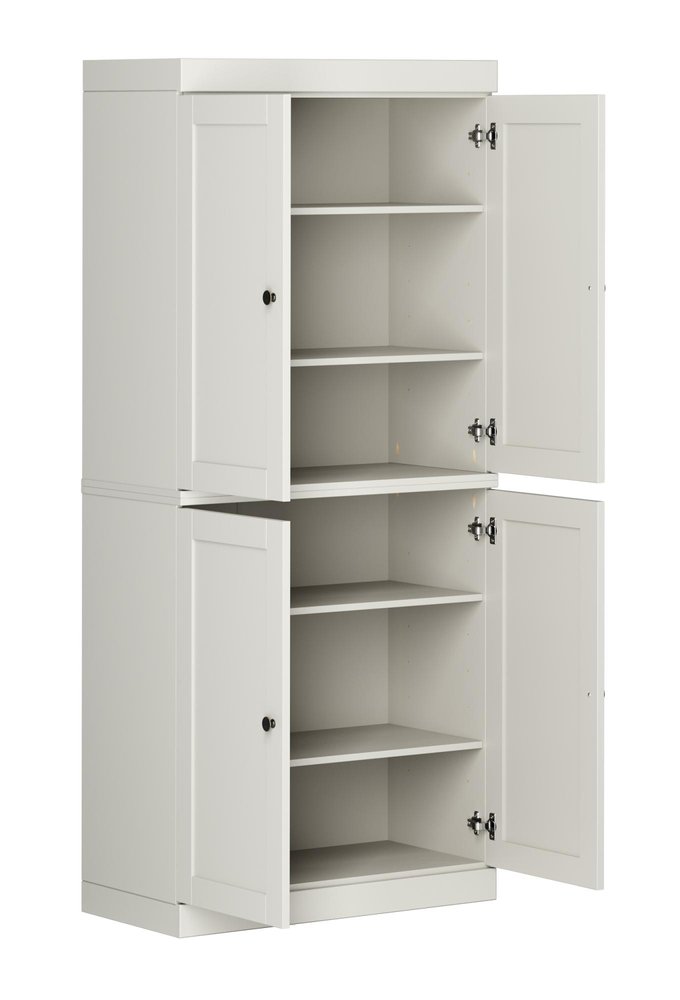 72" Off White Solid Wood Four Door Pantry Or Storage Closet