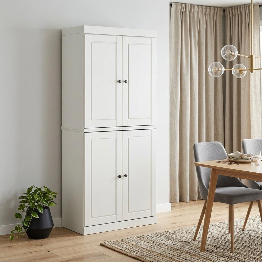 72" Off White Solid Wood Four Door Pantry Or Storage Closet