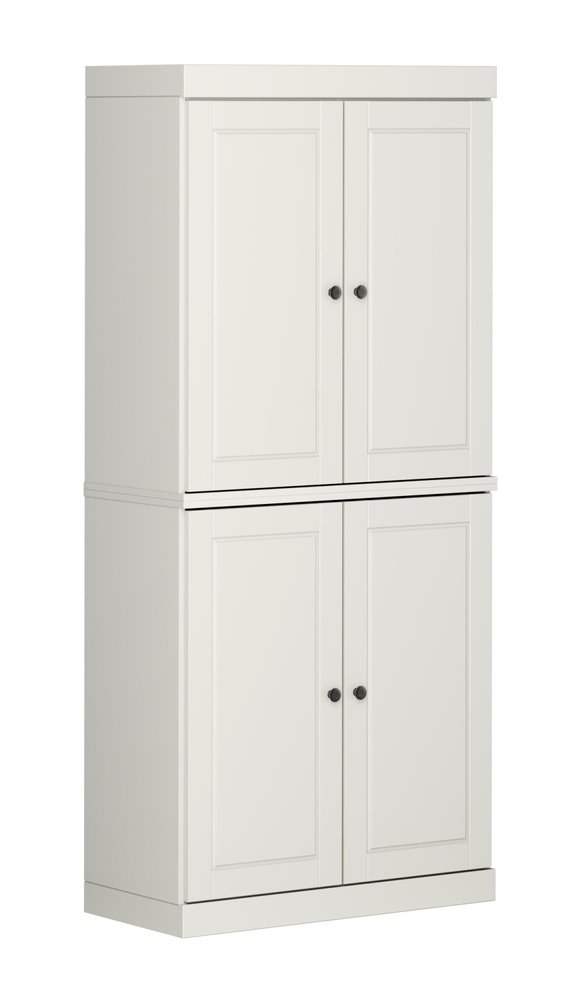 72" Off White Solid Wood Four Door Two Drawer Pantry Or Storage Closet