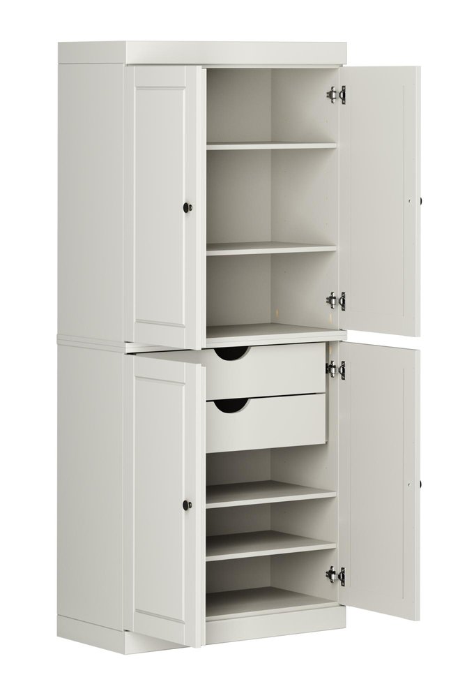 72" Off White Solid Wood Four Door Two Drawer Pantry Or Storage Closet