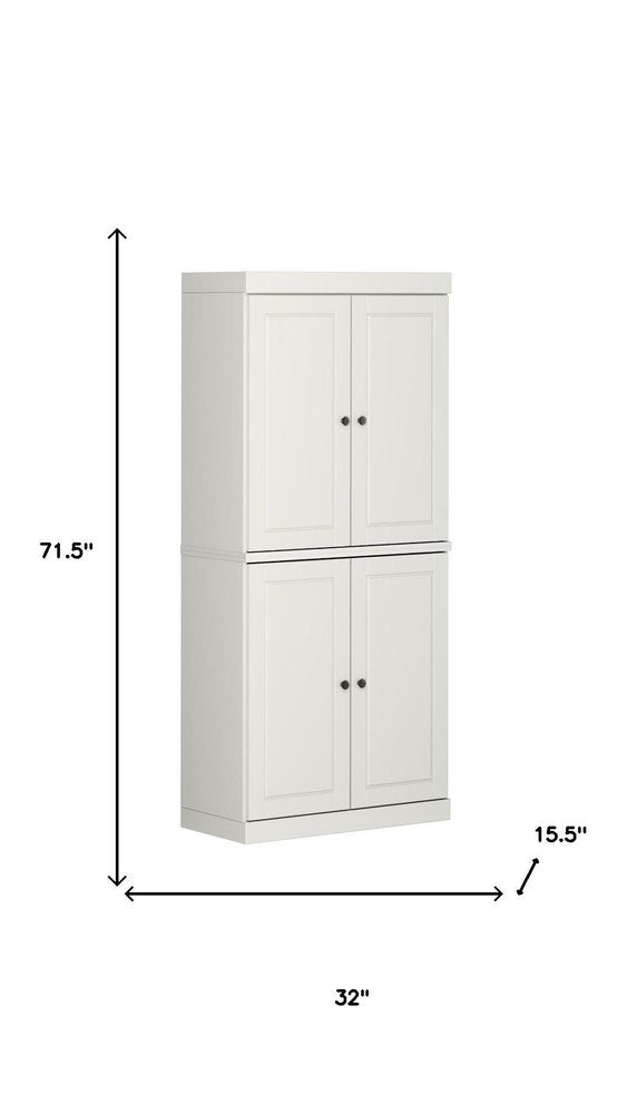 72" Off White Solid Wood Four Door Two Drawer Pantry Or Storage Closet