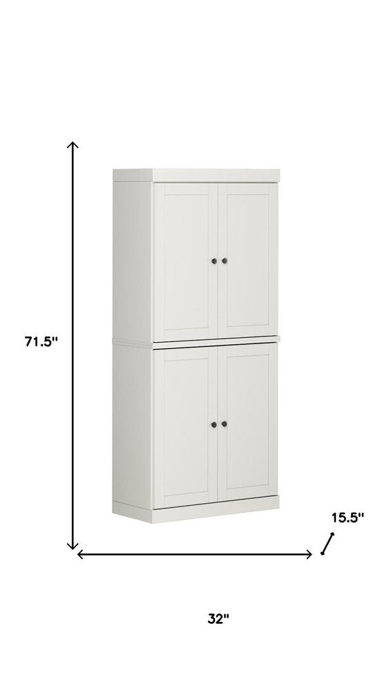 72" Off White Solid Wood Four Door Pantry Or Storage Closet