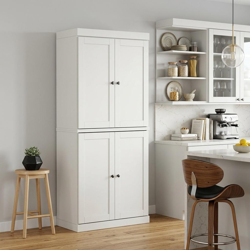 72" Off White Solid Wood Four Door Pantry Or Storage Closet