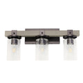 22" Gray Wood Metal And Glass Three Light Bath Bar Vanity Light