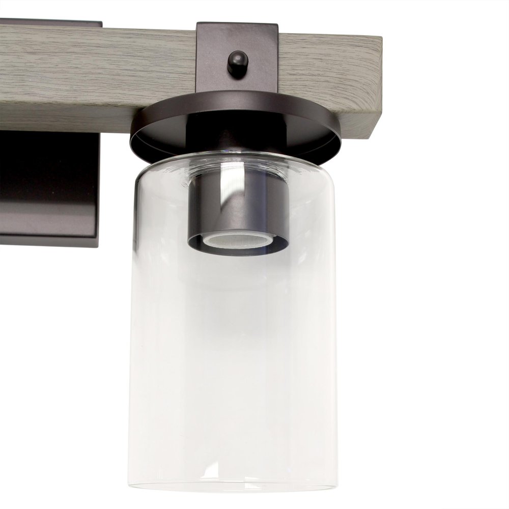 22" Gray Wood Metal And Glass Three Light Bath Bar Vanity Light