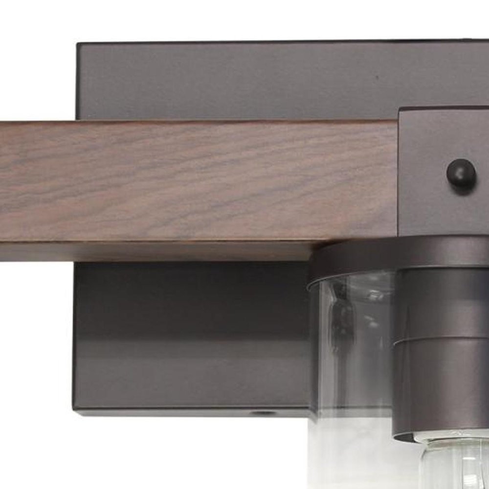 22" Brown Wood Metal And Glass Three Light Bath Bar Vanity Light