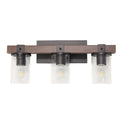 22" Brown Wood Metal And Glass Three Light Bath Bar Vanity Light