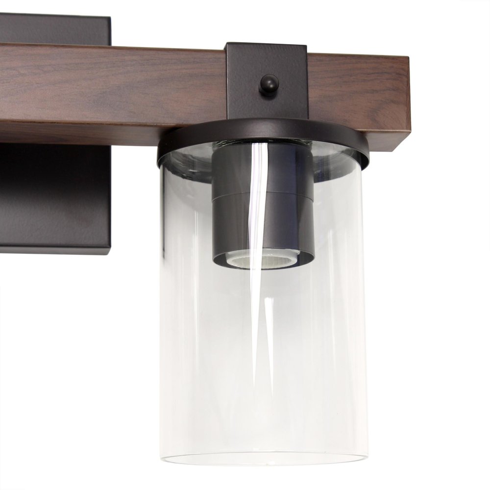 22" Brown Wood Metal And Glass Three Light Bath Bar Vanity Light