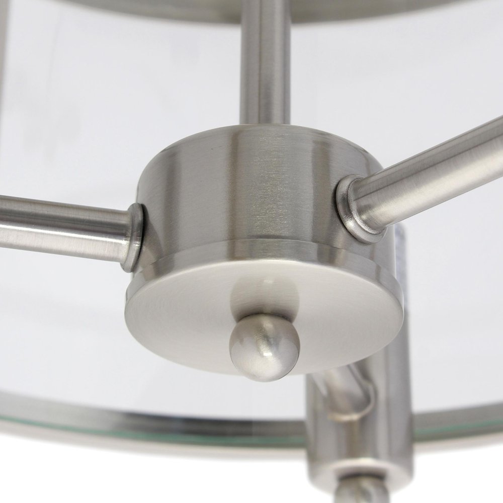 Silver Metal Three Light Drum Transparent and Glass Semi-Flush Ceiling Light With Clear Shades