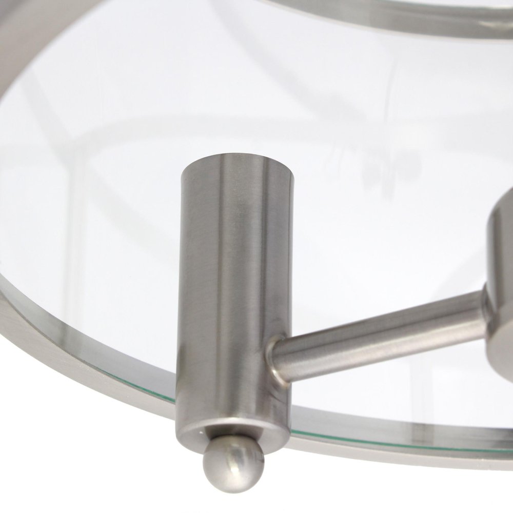 Silver Metal Three Light Drum Transparent and Glass Semi-Flush Ceiling Light With Clear Shades on a white background