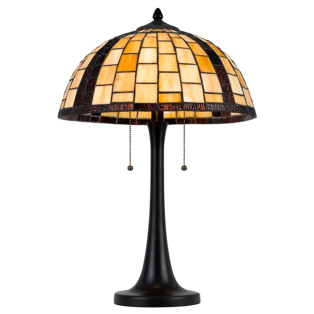 24" Bronze Abstract Two Light Round Tiffany Lamp With Dome Shade. Lamp isolated on a plain white background.