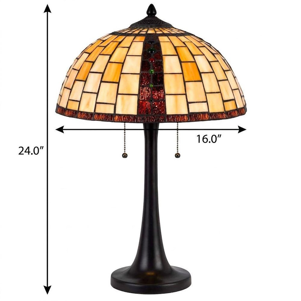 24" Bronze Abstract Two Light Round Tiffany Lamp With Dome Shade. Lamp isolated on a plain white background.