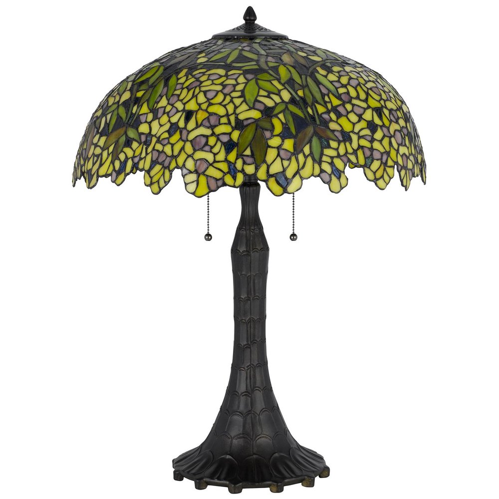 29" Bronze Abstract Two Light Round Tiffany Lamp With Dome Shade. Lamp isolated on a plain white background, finished in bronze.