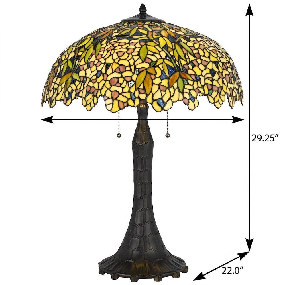 29" Bronze Abstract Two Light Round Tiffany Lamp With Dome Shade. Lamp isolated on a plain white background.