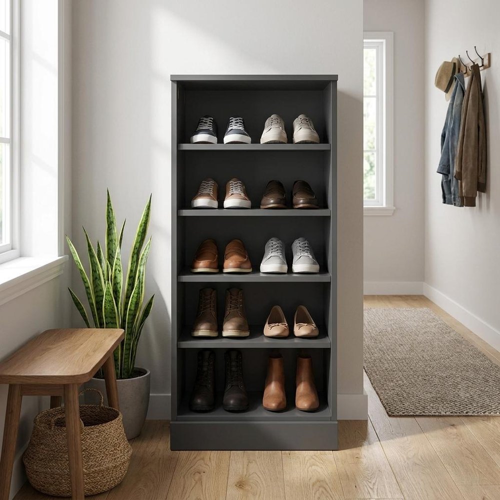 White Ten Pair Solid WoodShoe Storage Cabinet