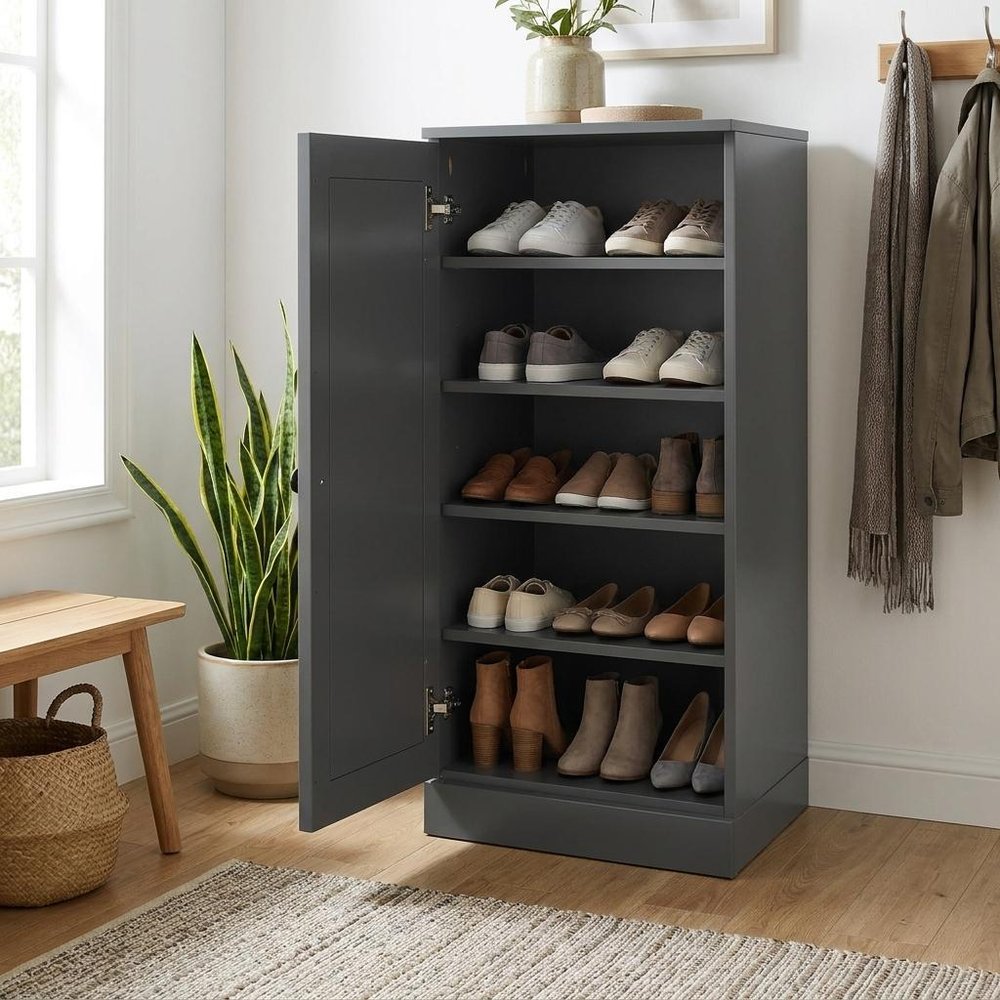 Teal Blue Ten Pair Solid WoodShoe Storage Cabinet