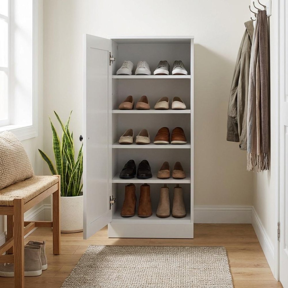 White Ten Pair Solid WoodShoe Storage Cabinet