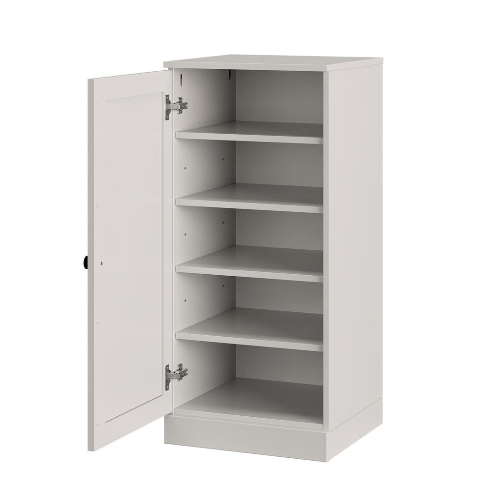 Off White Ten Pair Solid WoodShoe Storage Cabinet on a white background