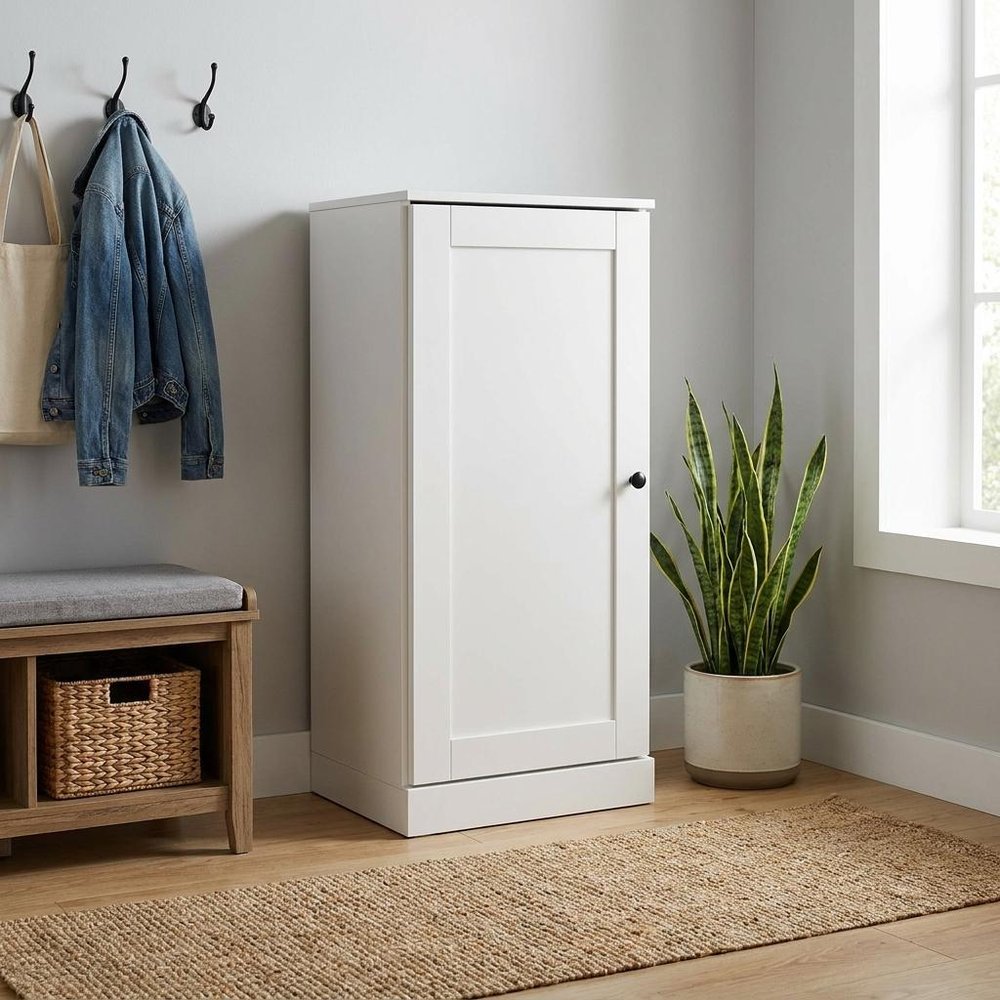 Off White Ten Pair Solid WoodShoe Storage Cabinet
