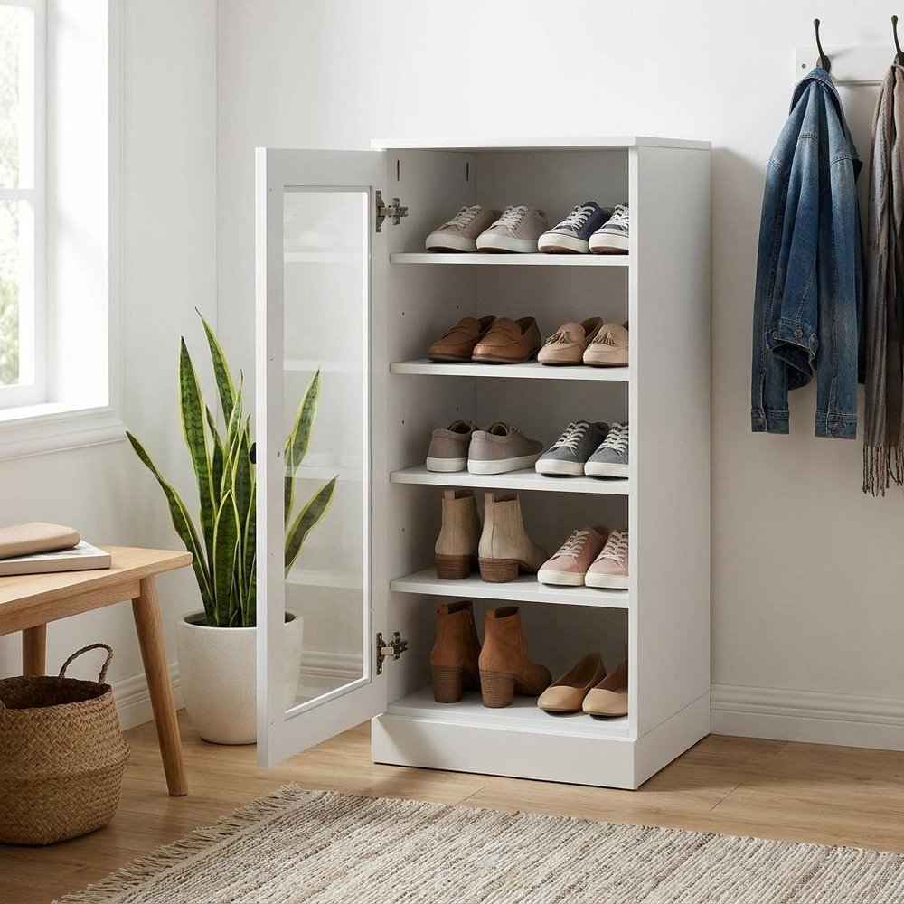 White Ten Pair Solid WoodShoe Storage Cabinet