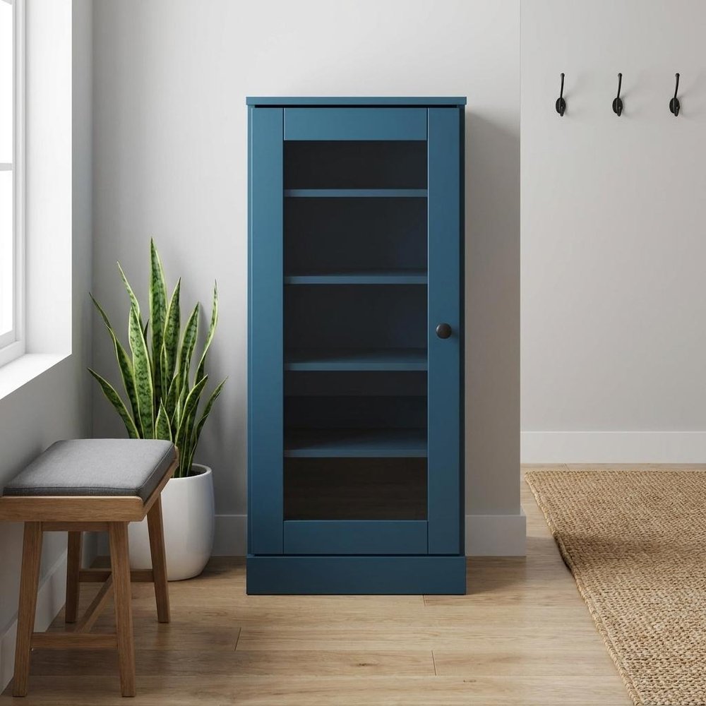 Teal Blue Ten Pair Solid WoodShoe Storage Cabinet