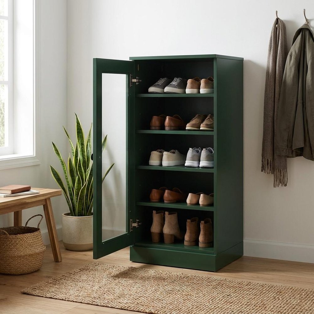 Green Ten Pair Solid WoodShoe Storage Cabinet