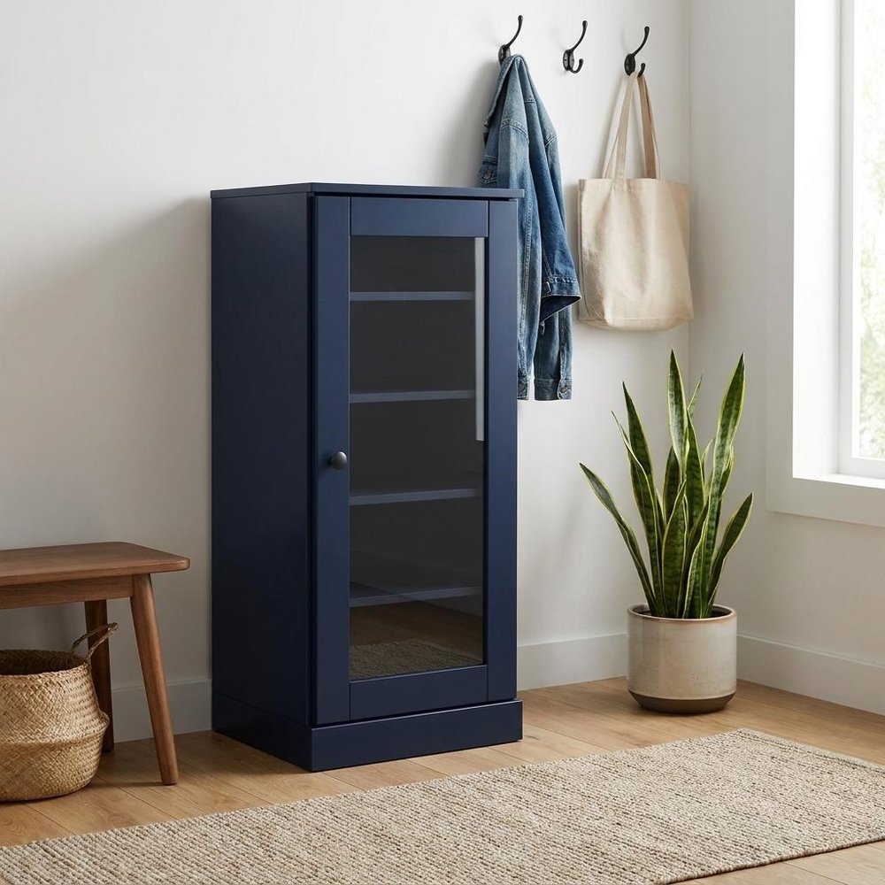 Navy Blue Ten Pair Solid WoodShoe Storage Cabinet